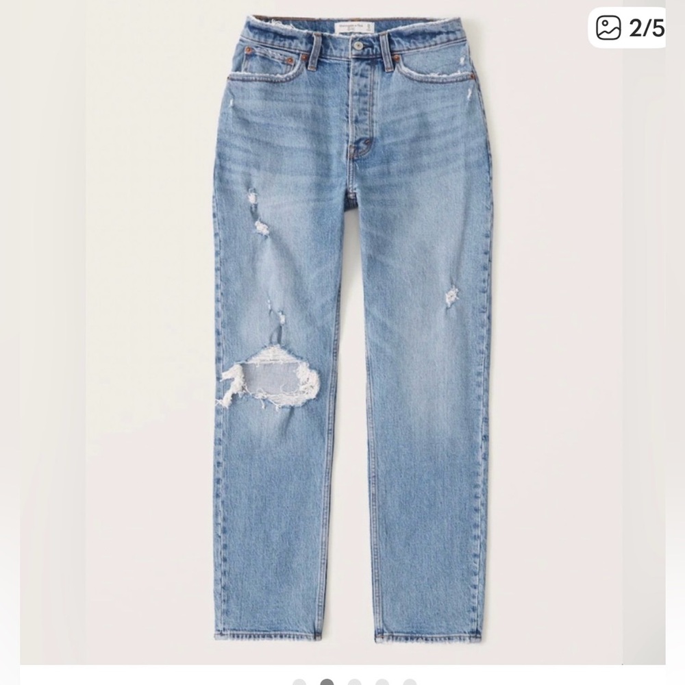 Abercrombie & Fitch Light Blue Distressed Straight Leg Jeans